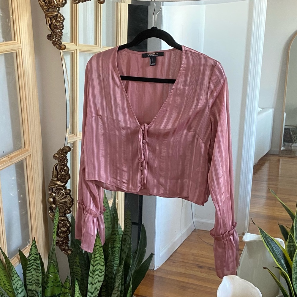 Romantic Dusty Rose Stripe Cottage Core Tie Top